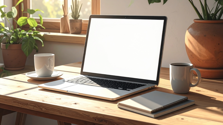 Desktop with Computer and Coffee